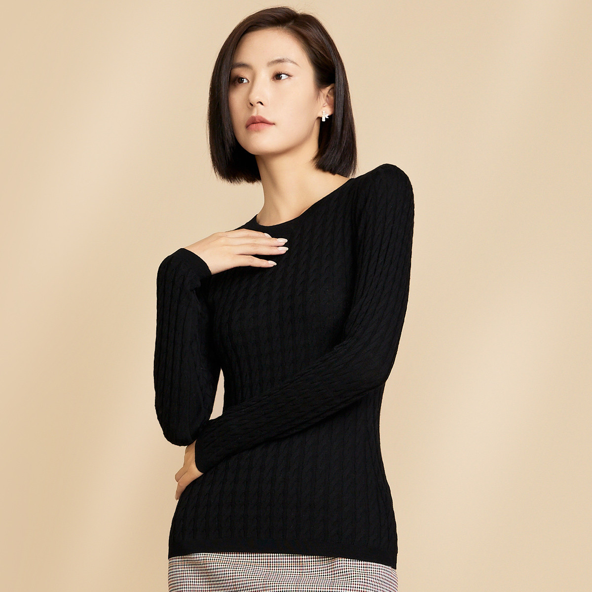 春竹2025秋季新款时尚绞花羊毛打底衫女士长袖针织衫时尚休闲百搭