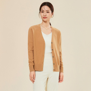 百搭高级感洋气女毛针织开衫 100%羊毛V领时尚 外套 新款 春竹25秋季