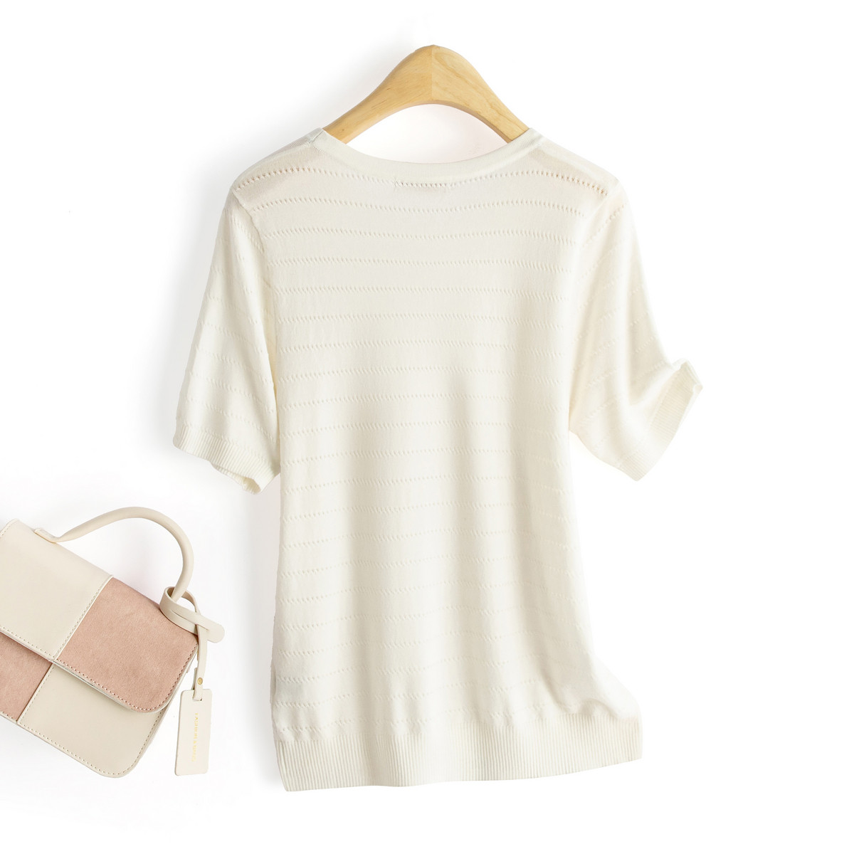 春竹25夏季新款含桑蚕丝上衣女圆领透气薄款纯色休闲针织短袖T恤