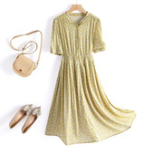 2025夏季 新款 桑蚕丝连衣裙女真丝碎花裙中长款 春竹正品 短袖 印花裙