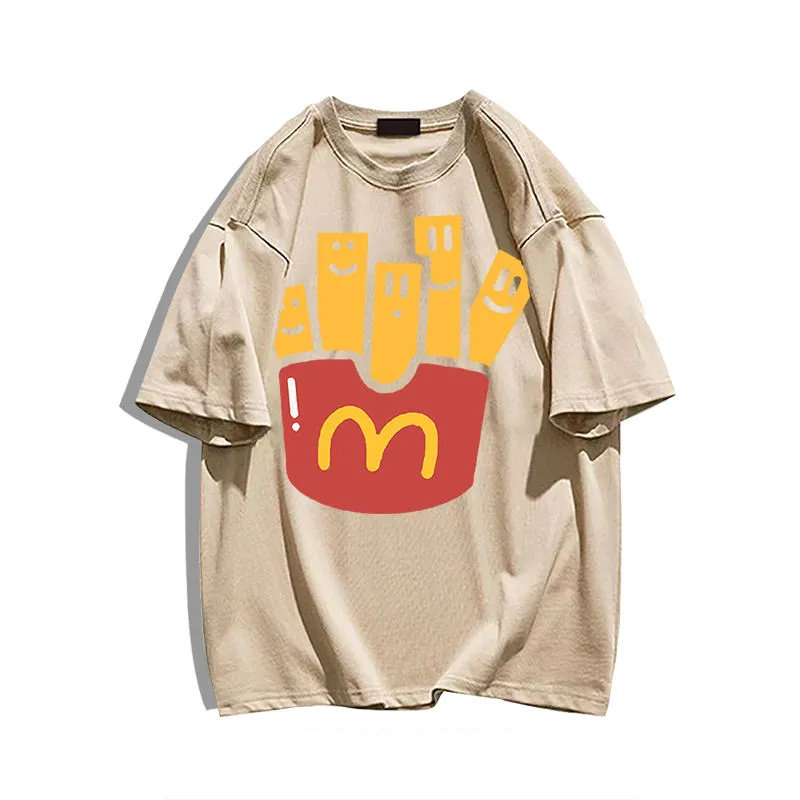 大码300斤美式潮牌卡通薯条印花短袖T恤男女BF风夏季百搭宽松上衣