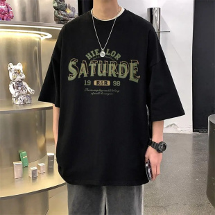 300斤大码韩版潮流印花短袖夏天男生t恤潮牌宽松休闲上衣胖子体恤