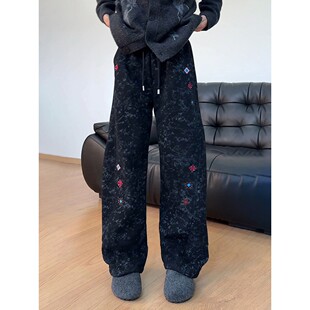 特大码300斤美式扎染卫裤男士春秋小众设计感裤子弯刀斜切休闲裤2