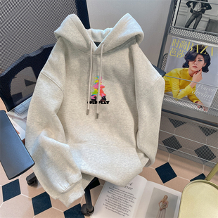 加大码300斤加绒不撞款彩色字母卫衣男女秋冬情侣宽松连帽衫上衣2