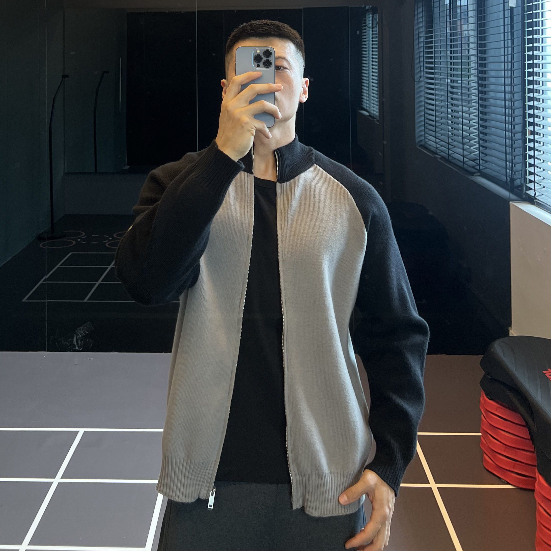 美式撞色条纹拼接毛衣男春秋季