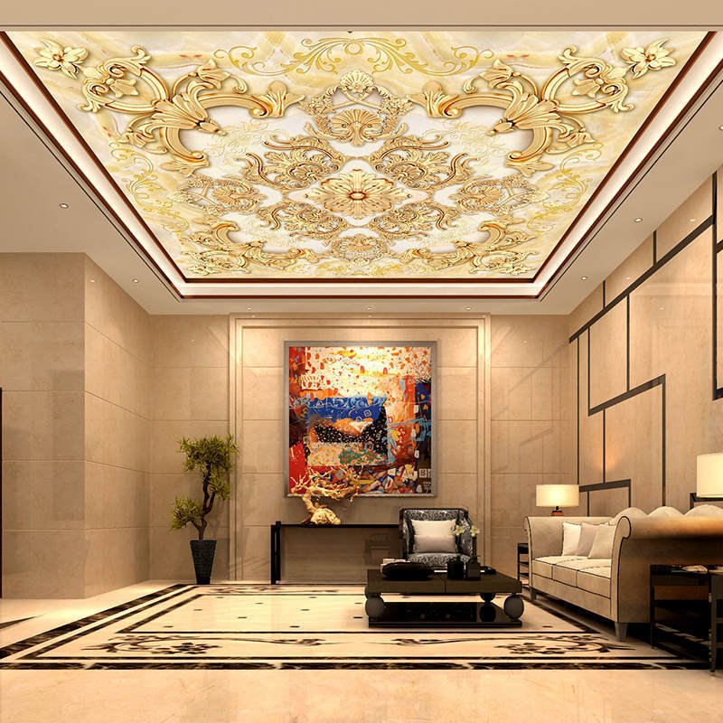 8d立体欧式酒店吊顶壁纸卧室天花板顶棚背景墙布大气奢华装饰壁画图片