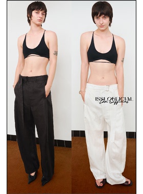 ISSIofficial*几何感结构弯刀亚麻凉感长裤休闲简约低腰垂感长裤