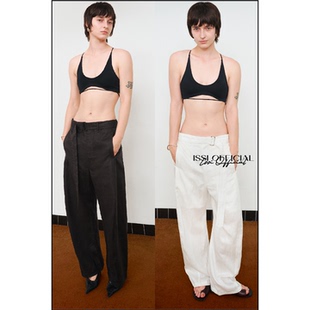 休闲简约低腰垂感长裤 ISSIofficial 几何感结构弯刀亚麻凉感长裤