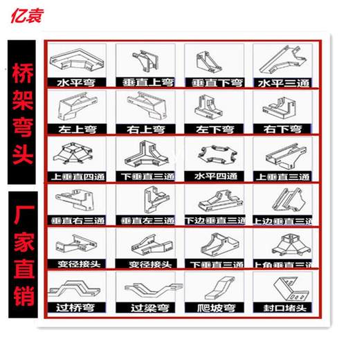 镀锌电缆桥架弯头配件上弯下弯水平弯槽式三通四通铁线 线槽异径
