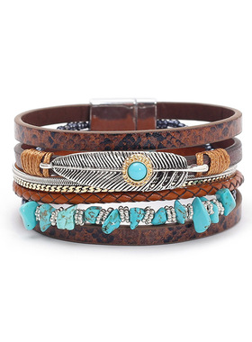 复古羽毛造型手环磁扣手链