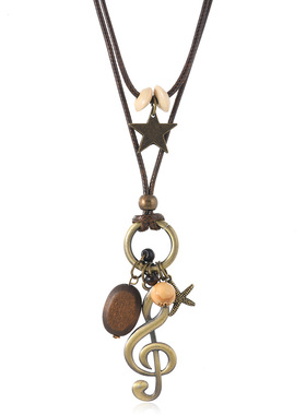 复古百搭音符项链长宽双层