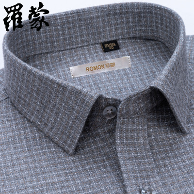 罗蒙纯棉磨毛格子衬衫男士长袖