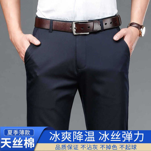 【天丝莱赛尔】夏季商务休闲裤弹力免烫抗皱直筒西裤纯色长裤工装