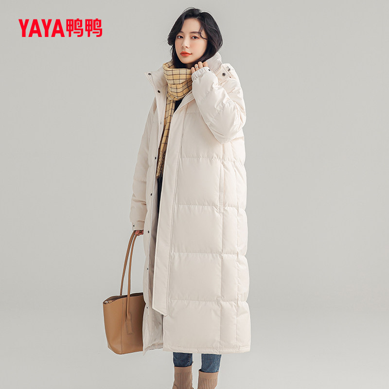 【上新价】鸭鸭官方正品长款羽绒服女2024冬季过膝纯色新款时尚黑色保暖外套