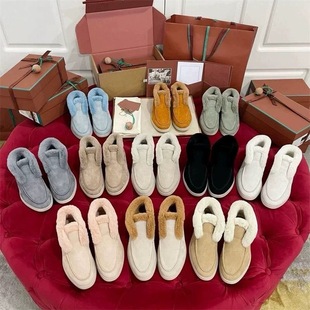 LOPQPLAHA}lP一脚蹬高帮毛毛鞋短靴女皮毛一体懒人鞋乐福鞋秋冬