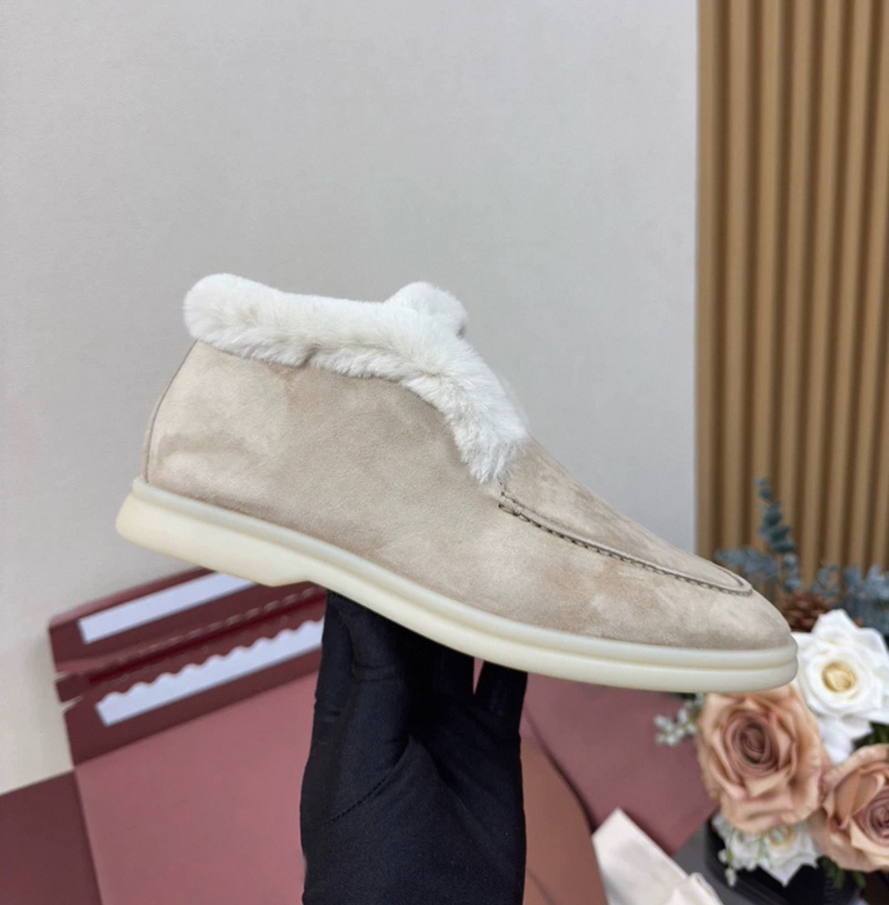 thumbnail for LopqplahaLp Slip-On High-Top Furry Shoes Short Boots Women&#039;s Leather and Fur Integrated Lazy Shoes Loafers Autumn and Winter