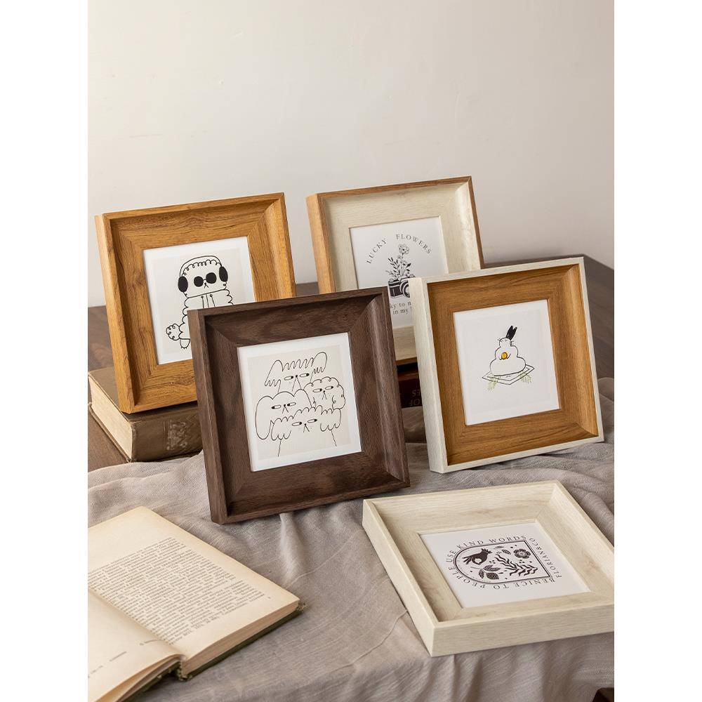 ins卡通文字正方形相框5寸6寸7寸8寸油画棒画框挂墙创意复古摆台