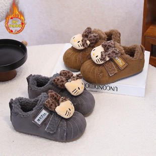 女童豹纹kt运动鞋加绒宝宝鞋复古大头德训鞋二棉女童软底轻便板鞋