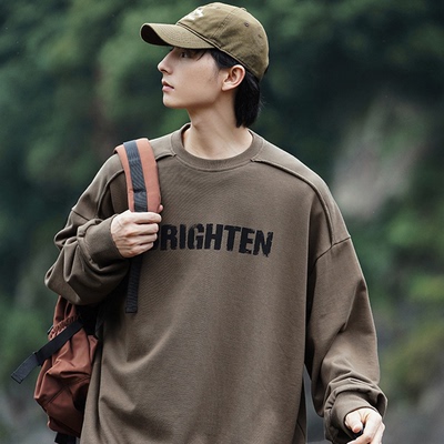 美式字母毛边潮牌圆领卫衣破碎印花宽松情侣外套