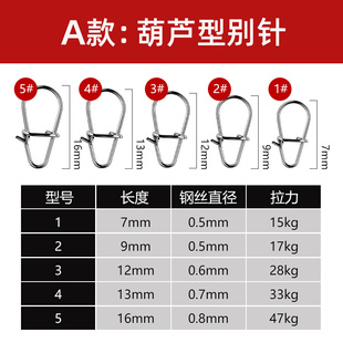 不锈钢葫芦型增强别针钓鱼八字环连接器海钓路亚通用挂钩扣小配件