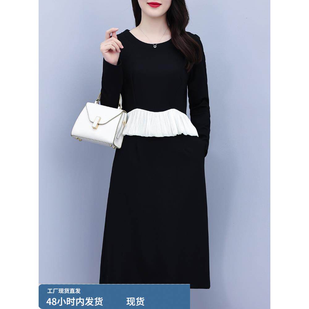 秋季赫本风黑色长袖连衣裙女2025新款轻奢高级感显瘦气质遮肚裙子