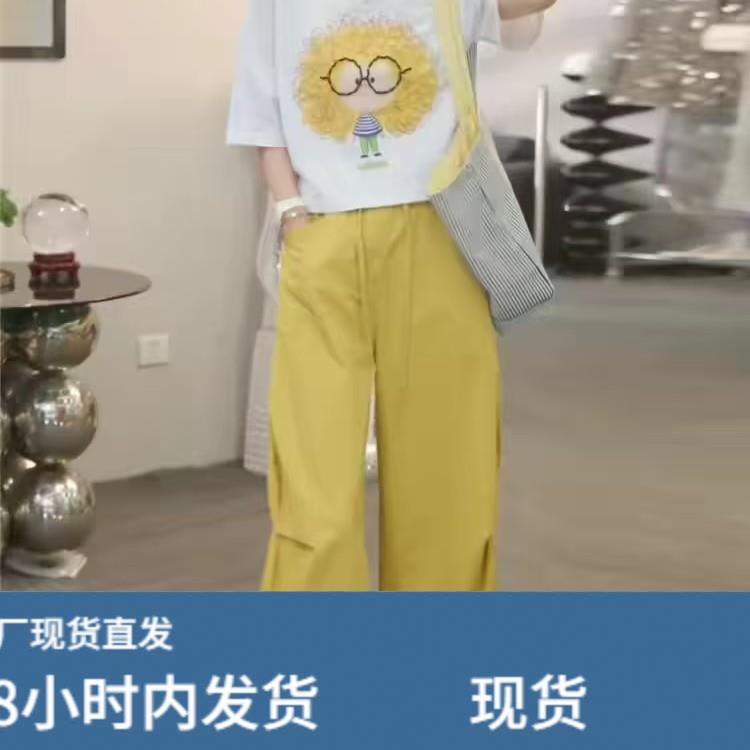 夏天新款时髦休闲运动减龄套装洋气时尚白色短袖T恤九分裤两件套图片