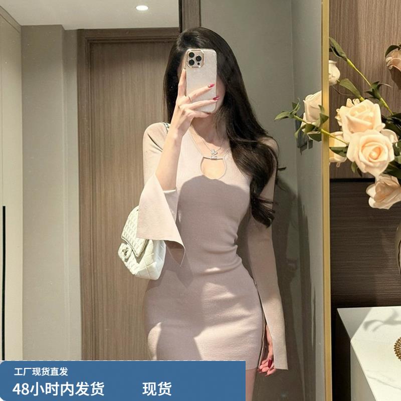 法式纯欲性感修身针织连衣裙子女收腰气质打底内搭包臀短裙秋冬季