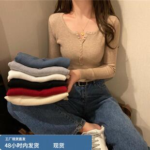 别致低领羊绒打底衫女春秋季内搭洋气针织衫毛衣外穿锁骨紧身上衣