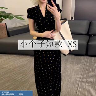 145小矮个子v领连衣裙子女夏150穿搭收腰修身 气质长裙xs 显瘦法式