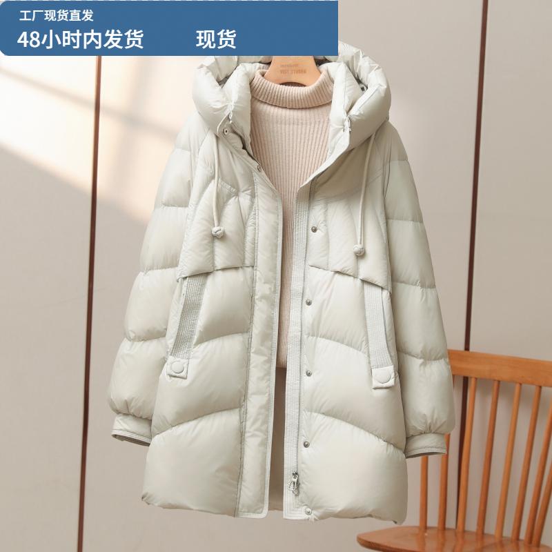 90白鸭绒羽绒服女中长款2025年冬季新款连帽韩版加厚百搭时尚外套