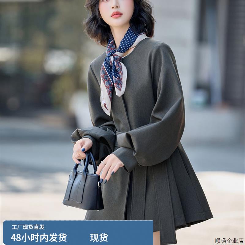 风衣女中长款2025秋季新款小个子韩系巨好看的高级感灰色收腰外套