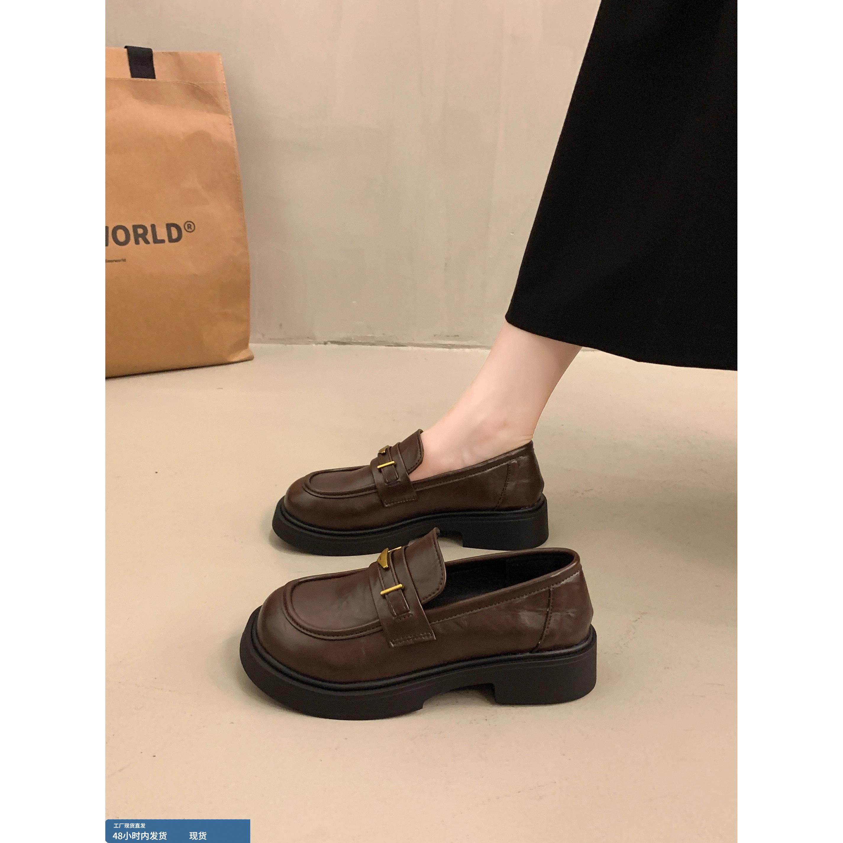 厚底一脚蹬乐福鞋女鞋子2025秋季新款英伦风jk小皮鞋爆款棕色单鞋