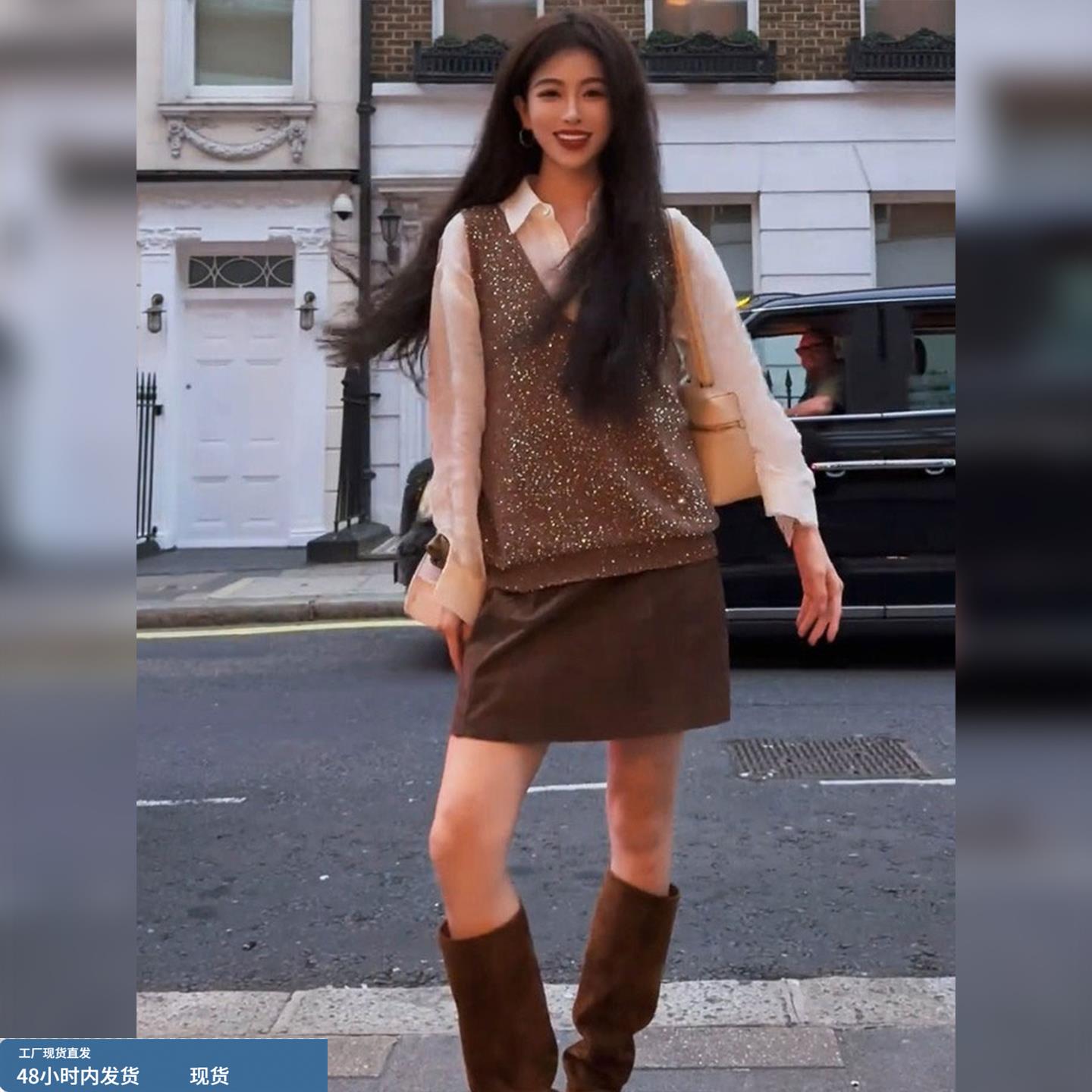 轻奢时髦无袖针织马甲2025早秋亮片高级感马夹通勤精致休闲上衣女