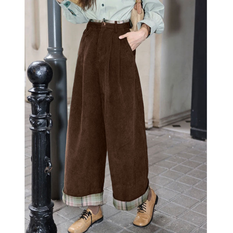 灯芯绒撞色裤子2025新款高腰显瘦百搭休闲裤女宽松直筒阔腿长裤子,女装/女士精品,休闲裤,淘宝优惠券,粉丝福利购,淘宝优惠卷