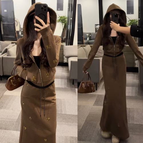 加绒套装2025冬款显瘦宽松慵懒感上衣裙子时尚减龄休闲套装裙潮