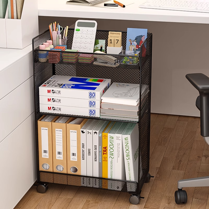 桌下置物架书桌小书架可移动带轮落地办公室靠墙推车书本收纳书柜