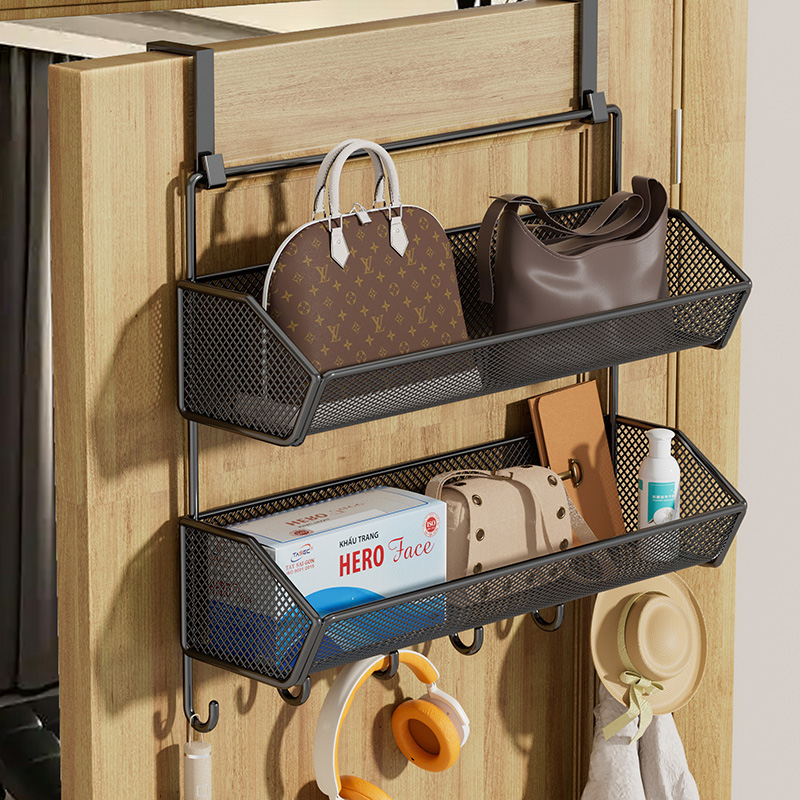 门后挂钩玄关衣帽神器壁挂墙上收纳置物架免打孔卧室挂篮挂衣架子