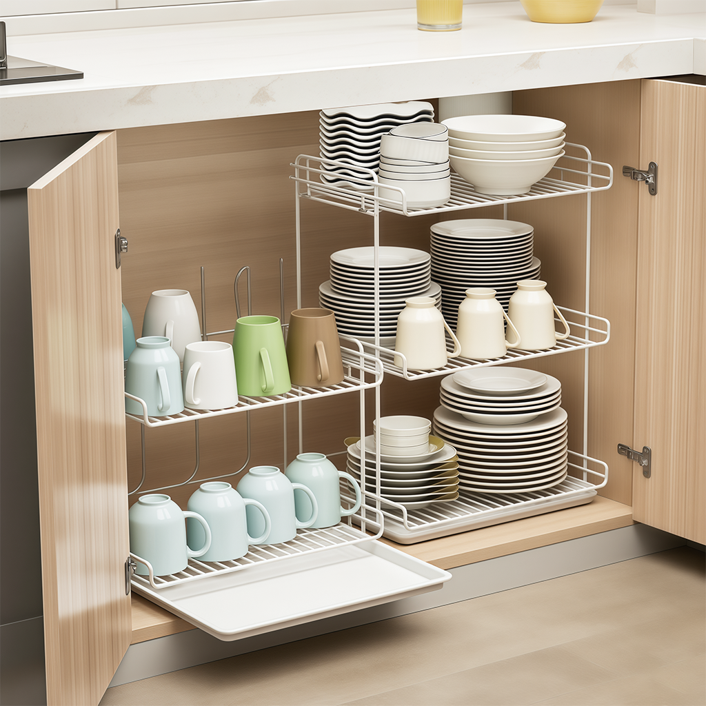 厨房橱柜内分层置物架锅具整理架