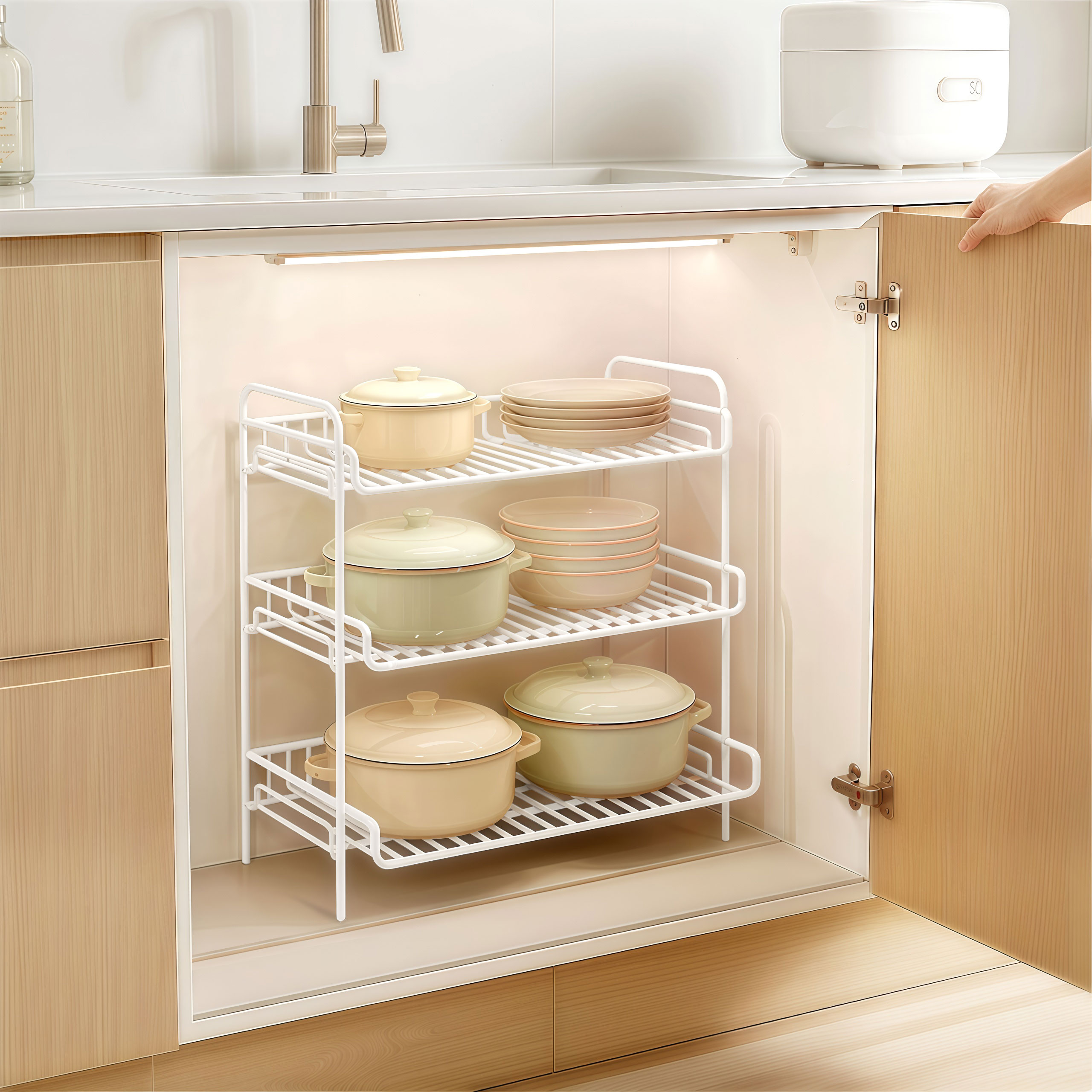 厨房置物架锅具收纳架多层家用多功能橱柜下水槽分层锅类储物神器