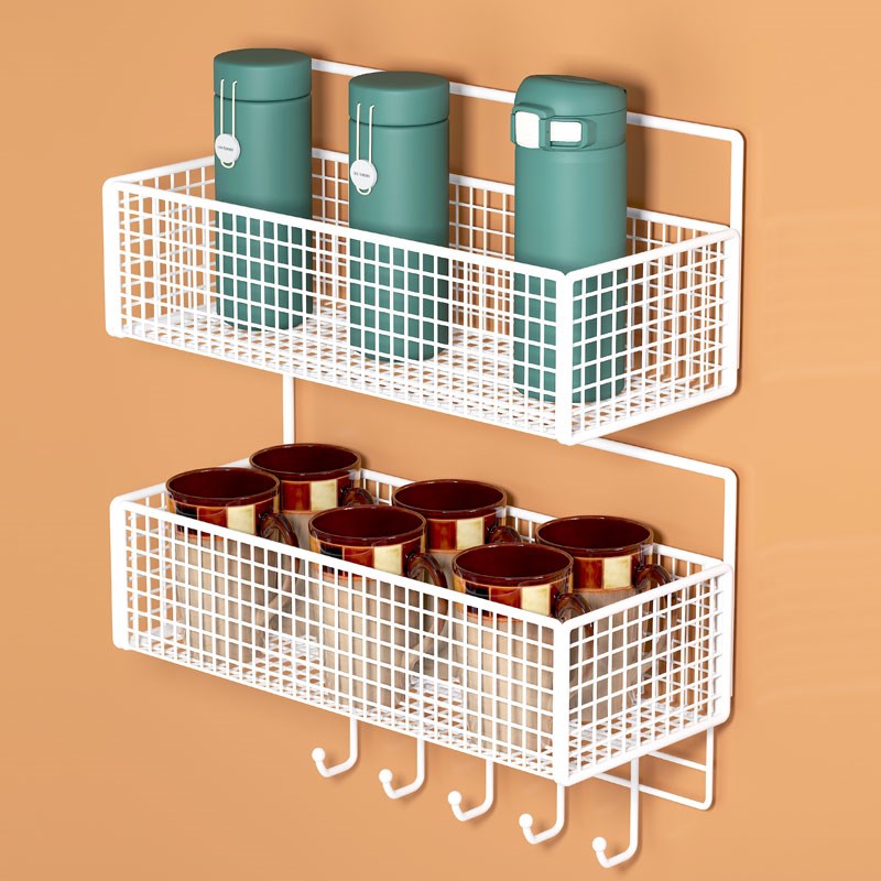 墙上置物架杯子放置架免打孔墙上收纳架壁挂水杯杯架浴室铁艺置物