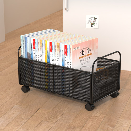 书桌旁边收纳箱书箱置物架可移动带轮收纳架学生教室书本书包架子