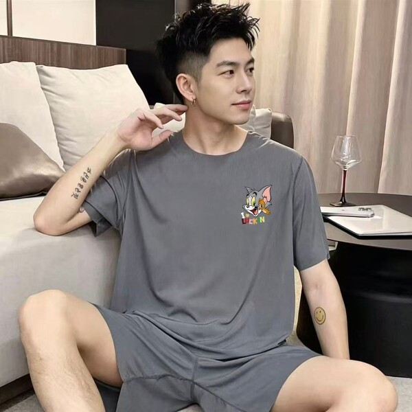 男士莫代尔睡衣男夏季薄款冰丝短袖青少年加肥加大码初中生家居服