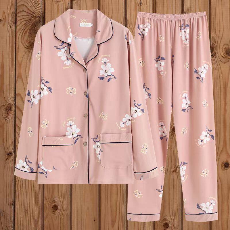 睡衣女士纯棉中年妈妈长袖春秋季全棉婆婆套装薄款中老年家居服夏