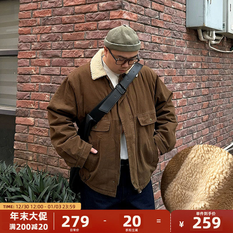 oops鹅噗丝大码羊羔绒夹克秋冬外套日系宽松大口袋街头风格保暖潮