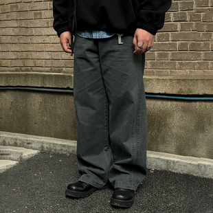 oops鹅噗丝大码宽松直筒休闲裤水洗街头风廓形纯棉裤子男春
