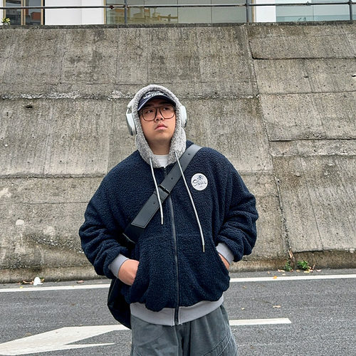 oops鹅噗丝大码宽松羊羔绒卫衣棉服连帽外套冬季保暖日系街头