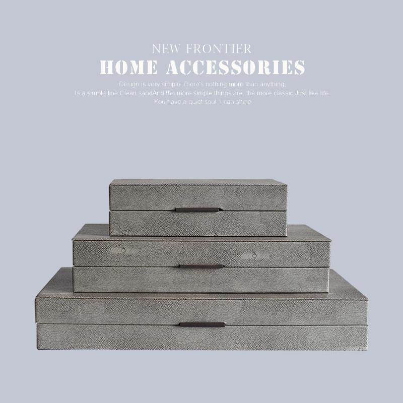 灰色轻奢魔鬼鱼首饰盒皮革套三储物盒子玄关酒柜摆件家居软装饰品,家居饰品,饰品盒,淘宝优惠券,粉丝福利购,淘宝优惠卷