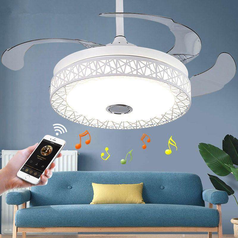 LED隐形风扇灯客厅餐厅卧室鸟巢风扇灯创意蓝牙音乐铁艺风扇吊灯,家装灯饰光源,风扇灯,淘宝优惠券,粉丝福利购,淘宝优惠卷