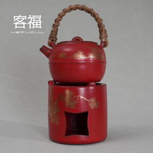 家用炭火酒精炉陶瓷烧水壶温茶炉围炉 客福苏打釉藤编煮茶壶套装