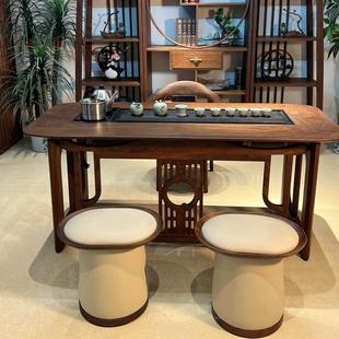 新中式 2024新款 茶桌家用客厅泡茶桌黑胡桃木茶台茶几现代桌椅组合
